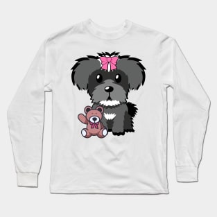 Cute schnauzer holds a teddy bear Long Sleeve T-Shirt